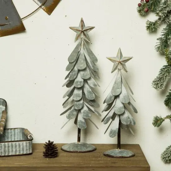 Glitzhome&reg; Galvanized Metal Christmas Tree Table D&eacute;cor Set {3}