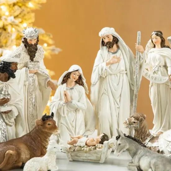 Glitzhome&reg; 12 Piece Oversized Ivory Nativity Figurine Set  {6}