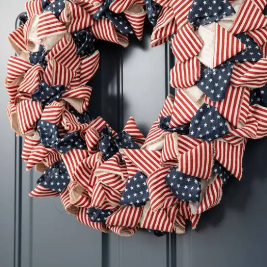 Glitzhome&reg; 18.9" Fabric Stripes & Stars Wreath {5}