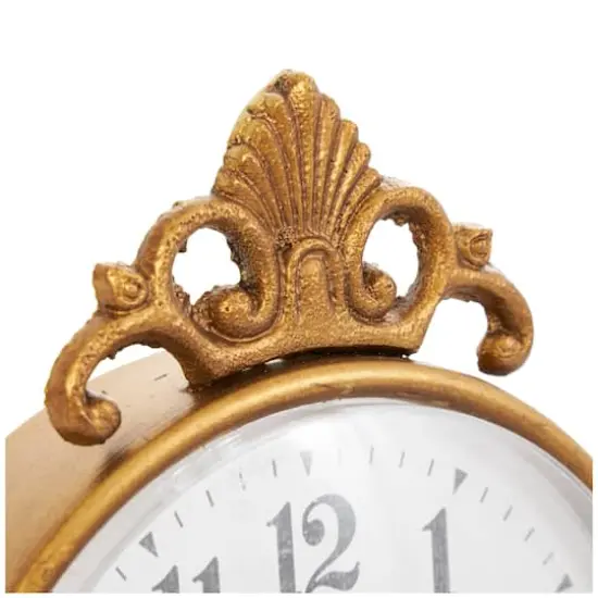 9" Gold Metal Scroll Antique Style Clock {3}