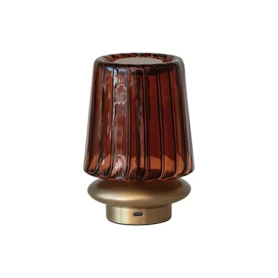 Hello Honey&reg; 6.5" Antique Brass Finish Reclaimed Glass & Metal Touch Sensor LED Table Lamp {1}