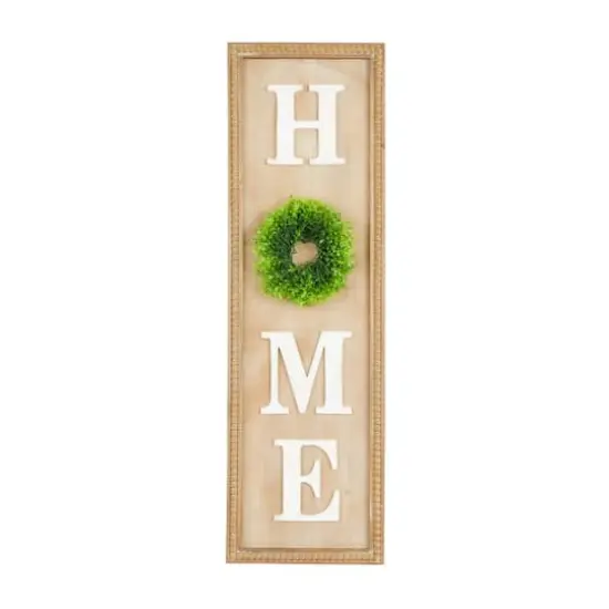 3.5ft. Light Brown Decorative Sign with Beaded Frame and Green Wreath {1}