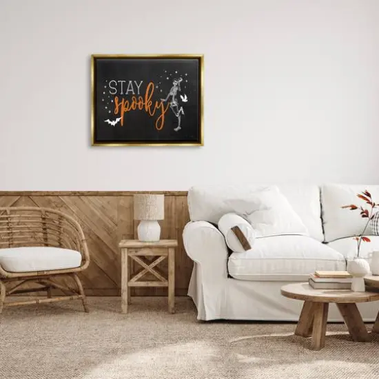 Stupell Industries Stay Spooky Skeleton Framed Floater Canvas Wall Art {3}