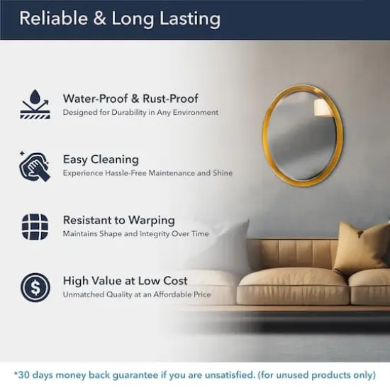 Head West Oval Brushed Gold Metal Framed Bathroom Mirror - 29" x 23" {5}