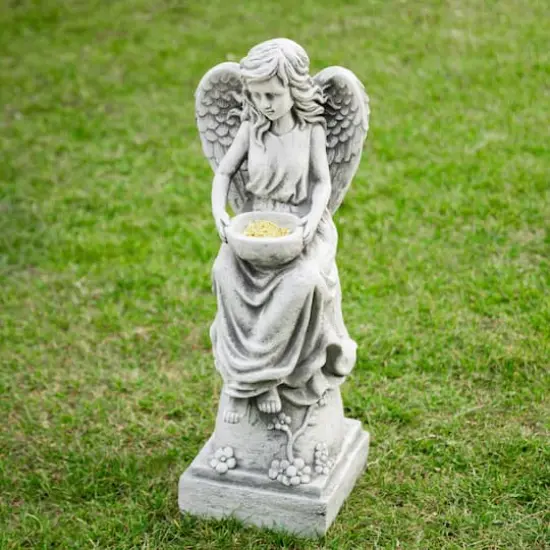 Glitzhome&reg; 31" Angel Garden Bird Feeder Statue {3}