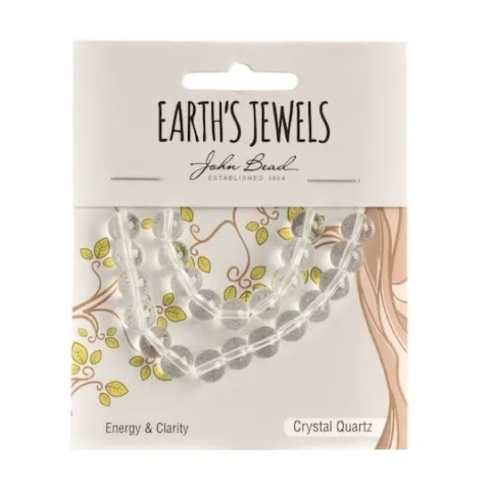John Bead Earth's Jewels Natural Stone Round Beads, 8mm Crystal Quartz {3}