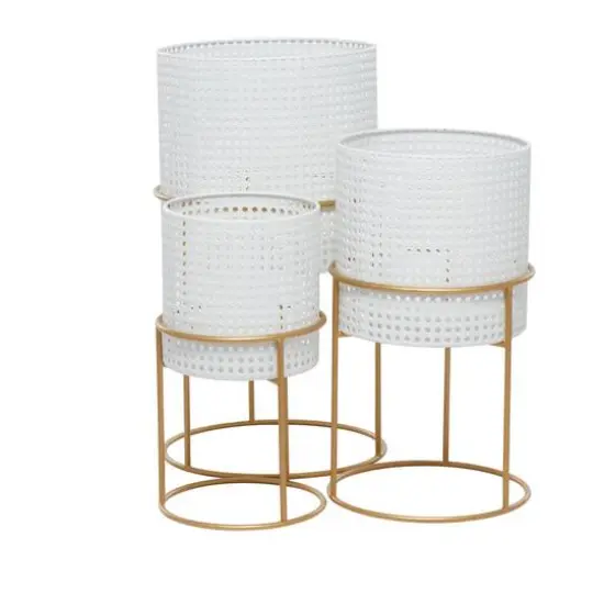 Set of 3 White Iron Contemporary Planter, 23" x 19" x 16" {5}