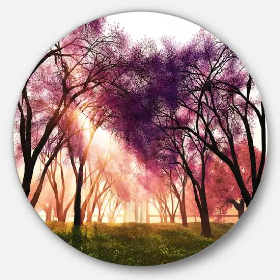 Designart - Cherry Blossoms Japan Garden' Disc Landscape Metal Circle Wall Art {1}