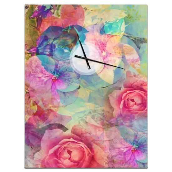Designart Vintage Romantic Floral Art Rectangular Wall Clock {1}