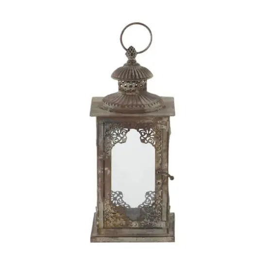 13" Gray Iron Vintage Candle Holder Lantern {3}