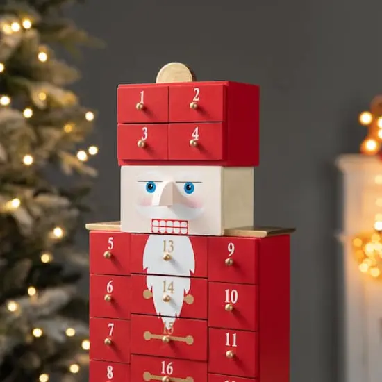 Glitzhome&reg; 17.25'' Wooden Christmas Nutcracker Countdown Calendar D&eacute;cor with Drawer {4}