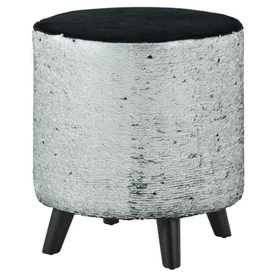 18" Sequin Contemporary Stool Silver/Black {3}