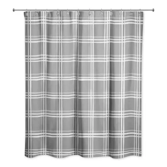 Plaid Shower Curtain Gray and White {1}