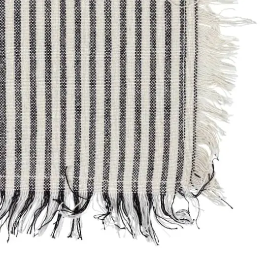 Hello Honey&reg; Natural & Black Stripes Woven Cotton Tea Towels with Fringe Set {5}