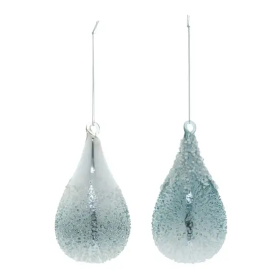 6" Seafoam Beaded Glass Teardrop Ornaments Set {4}