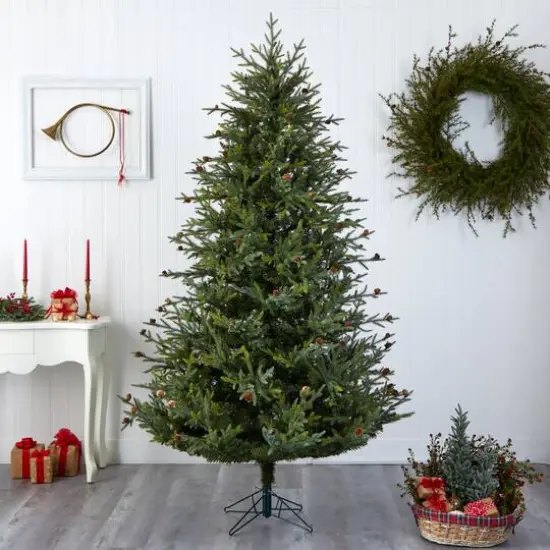 7.5ft. Pre-Lit Classic Pine & Pinecone Artificial Christmas Tree, Clear Lights {7}