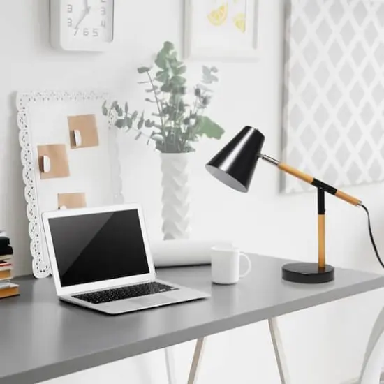 Simple Designs 16.7" Wooden Pivot Desk Lamp Matte Black and Wood {6}
