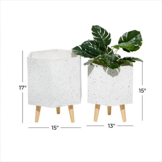Set of 2 White MgO Contemporary Planter 15", 17" {8}