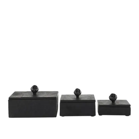 Black Textured Decorative Box Set with Knobs {5}