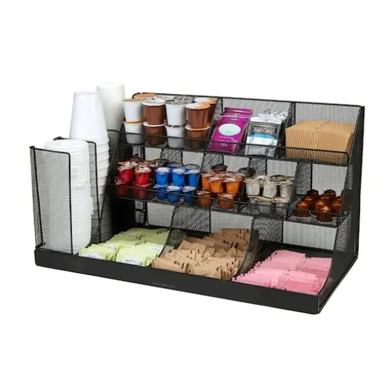 Mind Reader Black 14-Compartment 3-Tier Metal Mesh Large Breakroom Condiment Organizer {5}