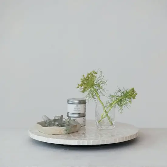 Hello Honey&reg; 15.75" Wood & White Capiz-Embellished Round Lazy Susan {3}