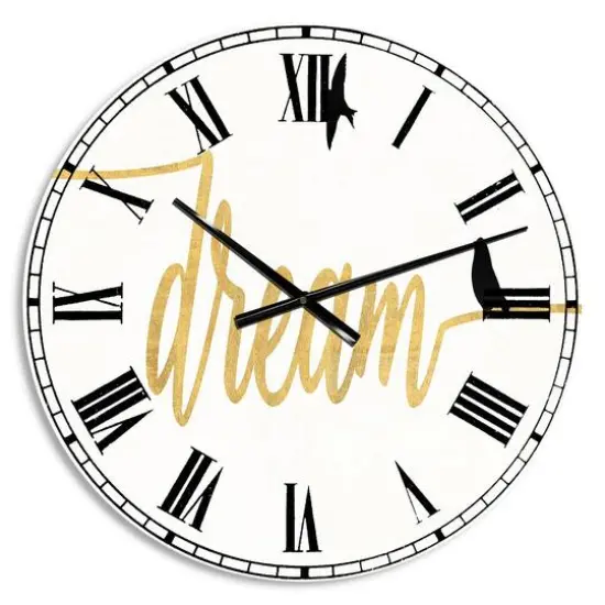 Designart 'Family Of Birds On Gold Words Ii Traditional Wall Clock {1}