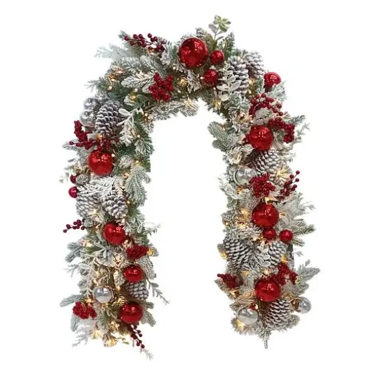 6ft. Battery-Operated Pre-Lit Flocked Decorated Artificial Garland {1}