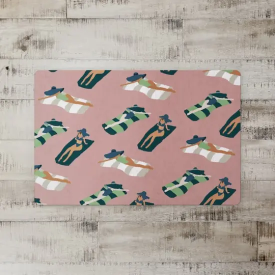 Pink Sun Bathers Pattern Floor Mat {3}