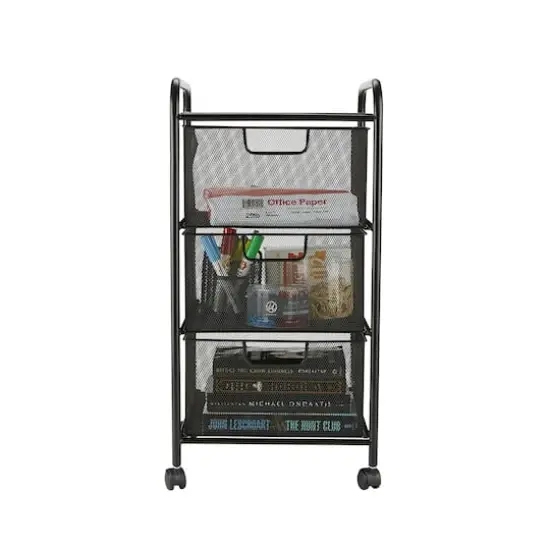 Mind Reader Black 3 Drawer Mesh Rolling Cart {5}