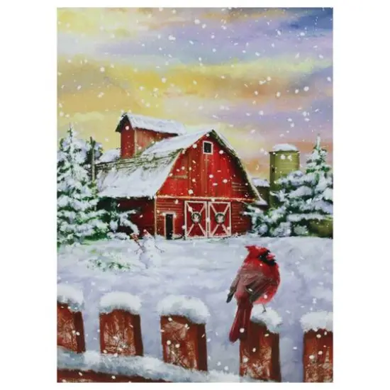 LED Back Lit Snowy Sunset Barn Scene Christmas Wall Art {1}