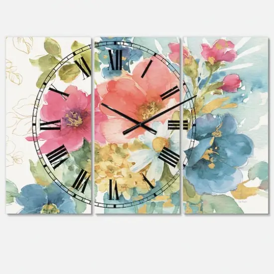 Designart My French Garden Traditional 3 Panel Wall Clock {1}