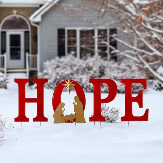 Glitzhome&reg; 2.5ft. LED Metal Hope Yard Stake Set with Timer {3}