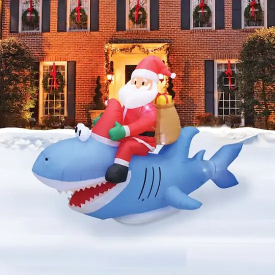 9ft. Inflatable Christmas Santa Riding Shark {7}
