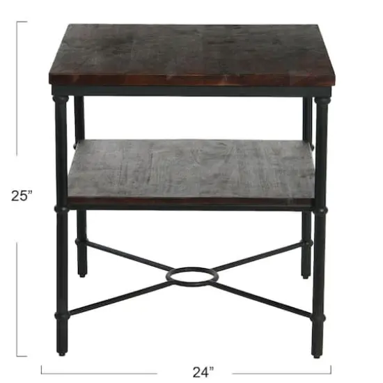 Hello Honey® 24" Saratoga Rustic Wood & Metal End Table Barn Door Gray {8}