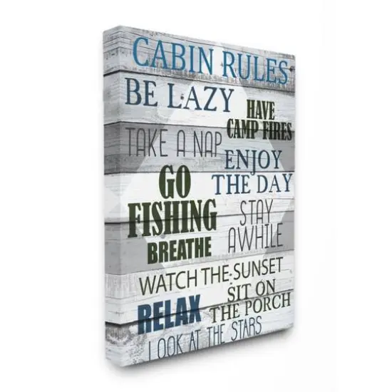 Stupell Industries Green, Black & Blue Cabin Rules Phrases Canvas Wall Art {1}