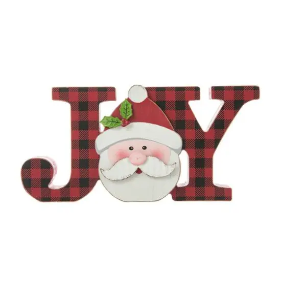 Glitzhome&reg; 11.75'' JOY Wooden Christmas Plaid Table D&eacute;cor {6}