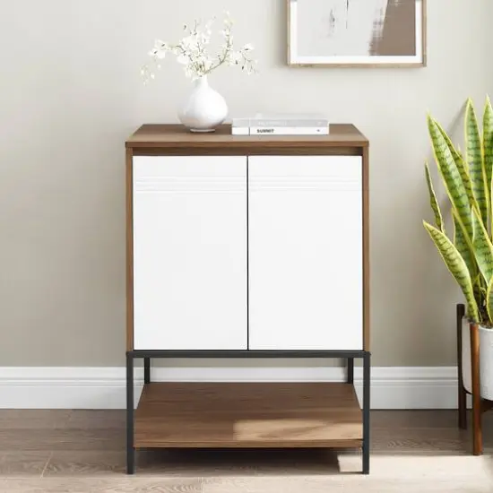 Walker Edison English Oak/White 2 Door Accent Cabinet {6}