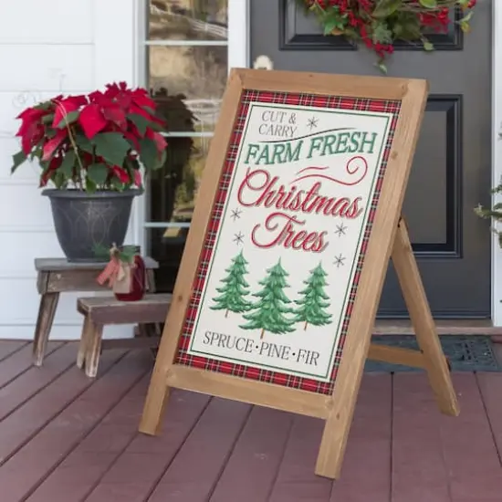 Glitzhome&reg; 24" Wooden Christmas Trees Porch Sign {3}