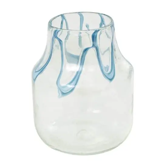 10" Cream with Wavy Blue Design Abstract Glass Vase {9}