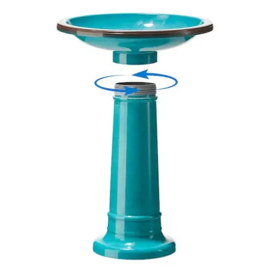 Glitzhome&reg; 21.5" Faux Ceramic Tall Pedestal Birdbath Turquoise {9}