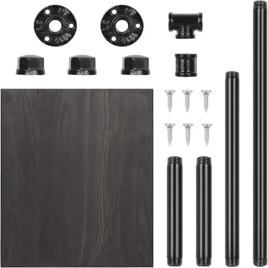 NEX&trade; Freestanding Iron Pipe Toilet Paper Holder with Solid Wood Base Black {8}