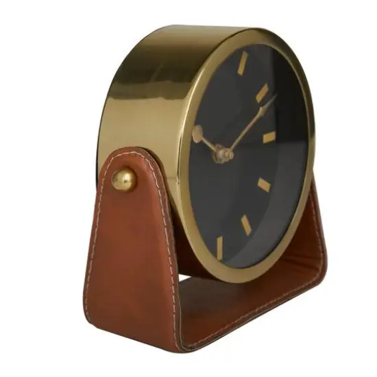 Stainless Steel Clock with Leather Stand Gold {3}