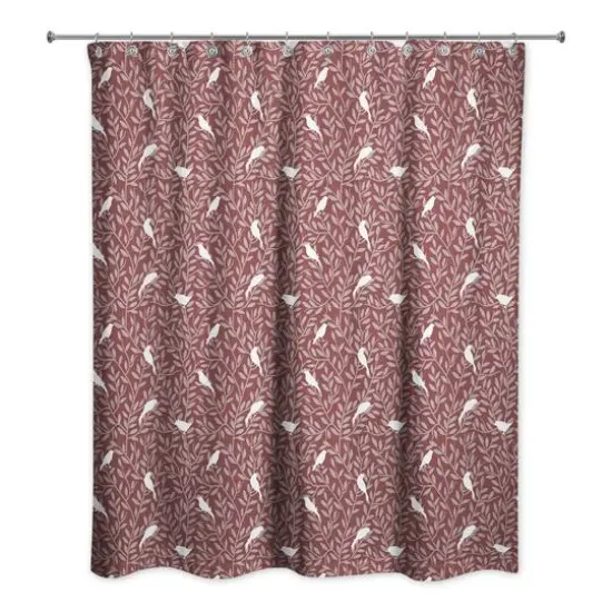 Birds on Leaves Shower Curtain Maroon {3}