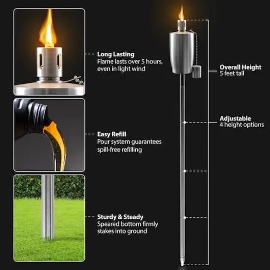 Sorbus 60" Cylindrical Matney Stainless Steel Outdoor Torches , 2ct. {4}