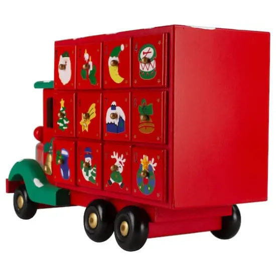14" Red Children Advent Calendar Storage Truck Christmas Décor {5}
