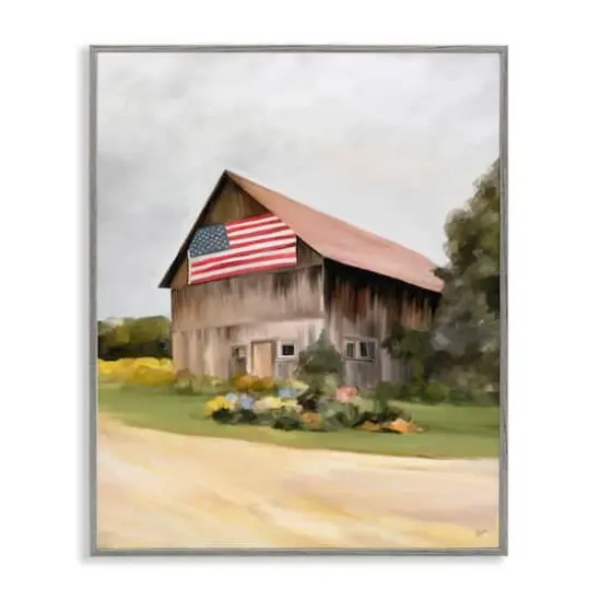 Stupell Industries Rural Americana Home Countryside Farm Flag Painting Framed Giclee Art Gray {1}