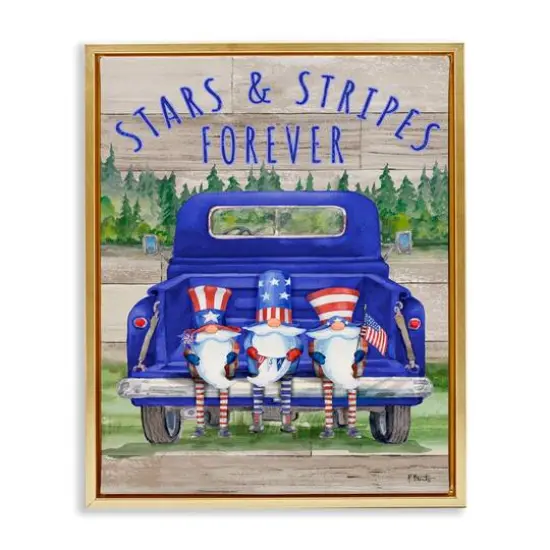 Stupell Industries Stars & Stripes Forever Americana Gnomes Floater Framed Art Gold {1}