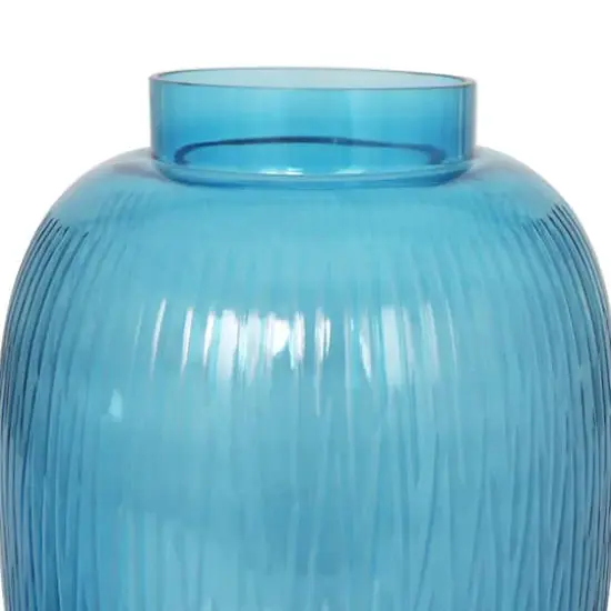 Blue Glass Ribbed Vase Set {4}
