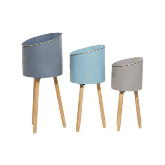 Multicolored Metal & Wood Farmhouse Planter Set {4}