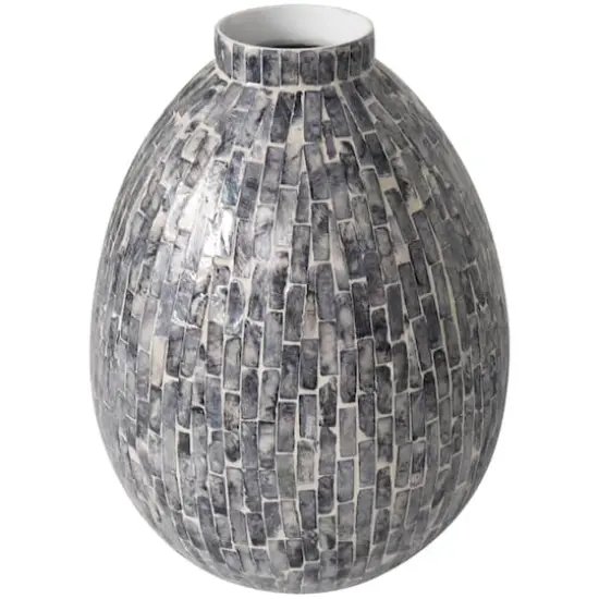12" Gray Mother of Pearl Handmade Mosaic Inspired Vase {5}